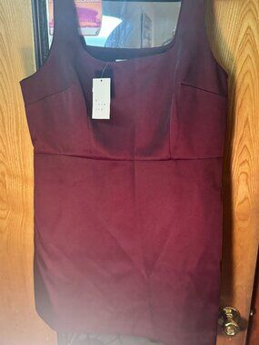 A New Day Burgundy Dress Size 16 NWT Satin Midi Dress Pockets Lined Side Zip